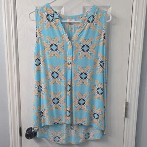 Crown & Ivy Sleeveless Top - Blue and Orange Pattern